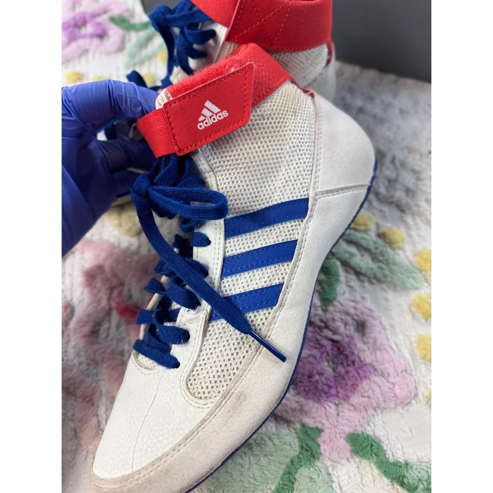 Adidas Combat Speed 5 Wrestling Shoes Mens 6.5 White Red Blue BD7129 High Top